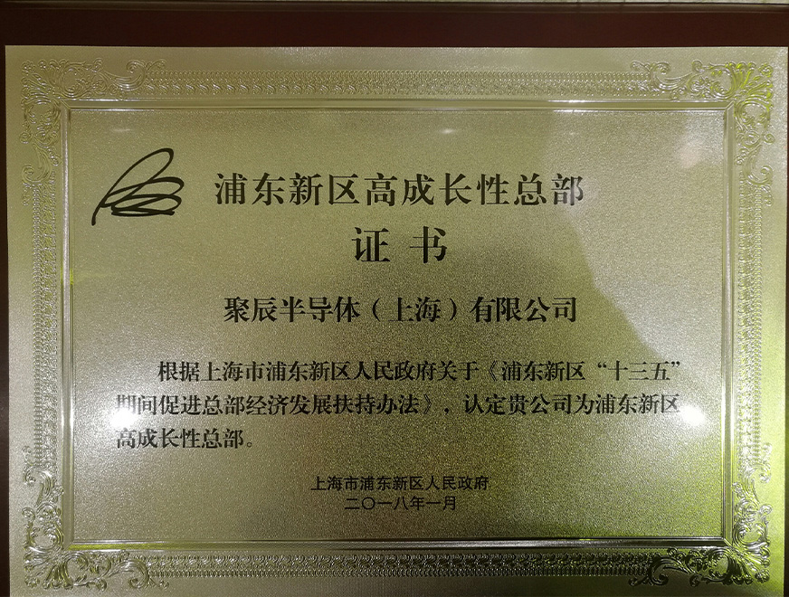  2018年聚辰被浦东新区人民政府认定为“浦东新区高成长性总部”