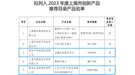聚辰半导体两款芯片产品入选《2023年度上海市创新产品推荐目录》